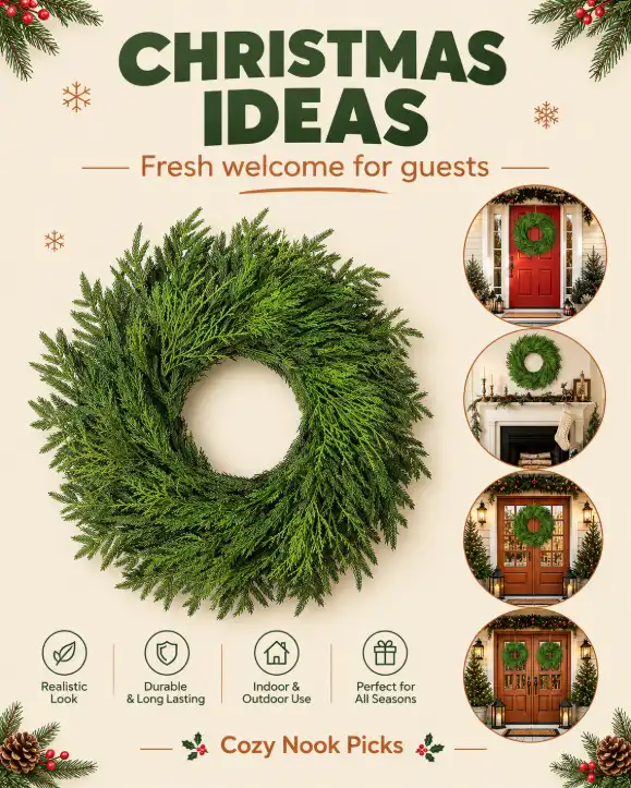 26-Inch Cedar Pine Wreath for a Cozy Christmas Door
