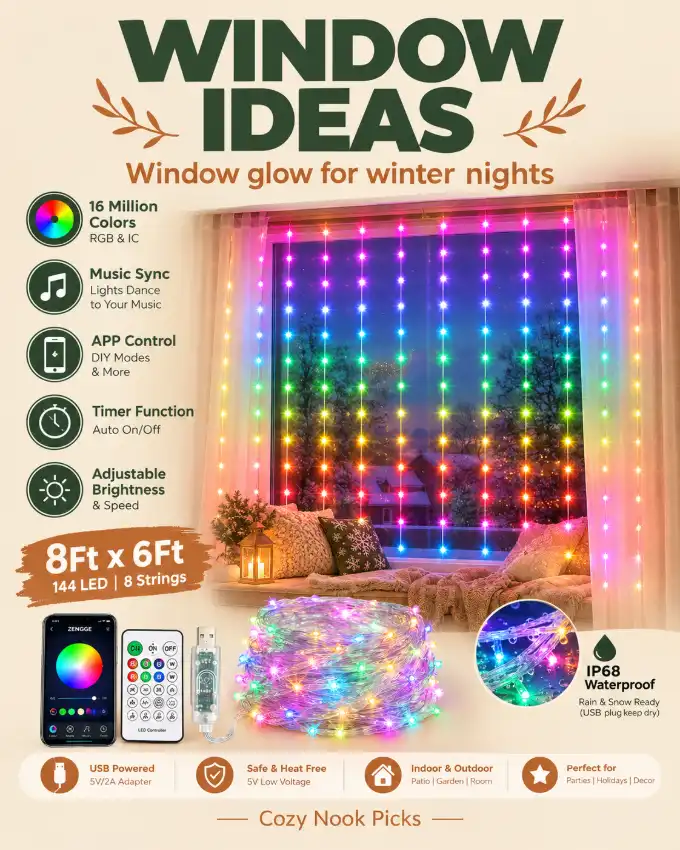 Smart RGB Curtain String Lights with App & Music Sync