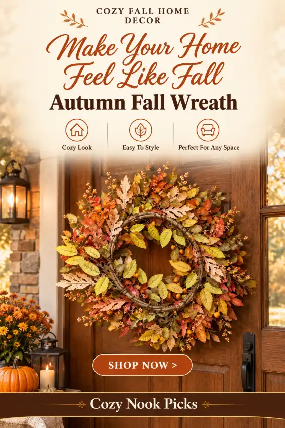 Artificial Fall Wreath for Front Door, 20-Inch Autumn Wreath with Oak Leaves, Mini Pumpkin & Berry Branches, Rustic Farmhouse Thanksgiving Decor for Door, Wall, Window & Home