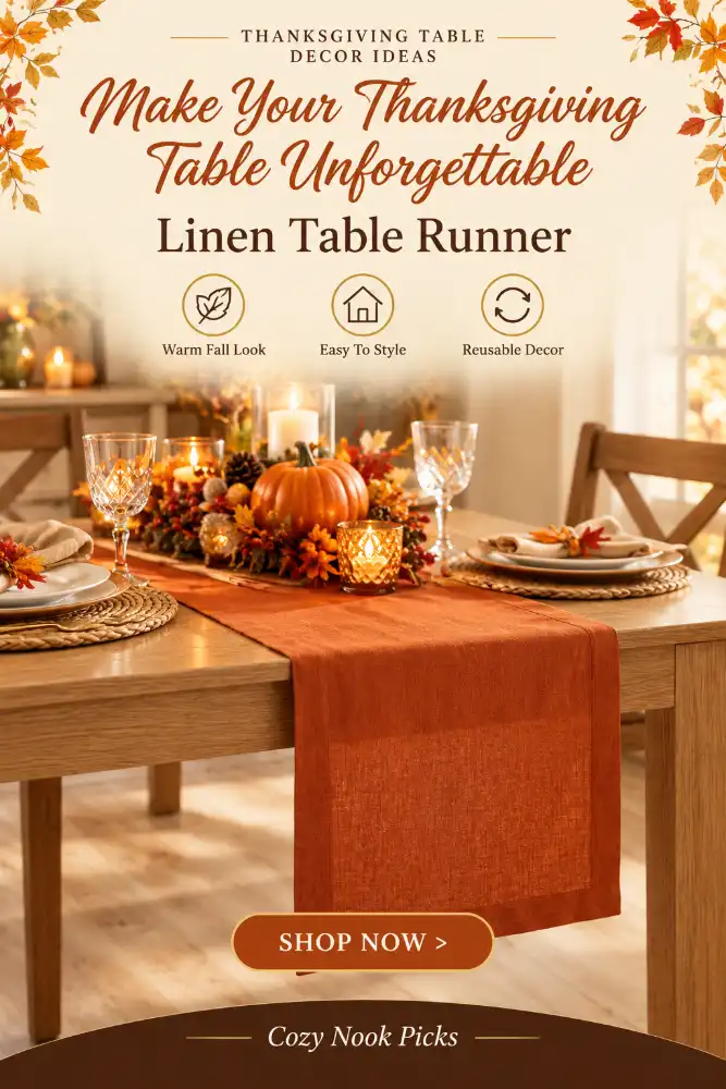 Solino Home 100% European Linen Table Runner, 14 x 108 Inch Persimmon Orange Table Decor for Fall, Halloween & Thanksgiving, Washable Linen Runner for Dining Table