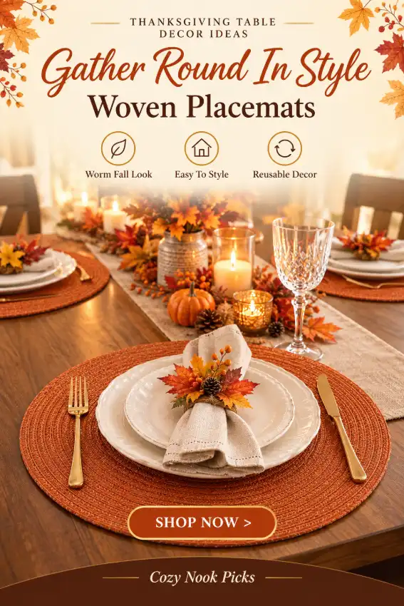SHACOS Set of 6 Round Dark Orange Placemats, 15-Inch Braided Cotton Blend Table Mats, Washable Heat-Resistant Dining Table Decor for Fall, Thanksgiving & Everyday Use