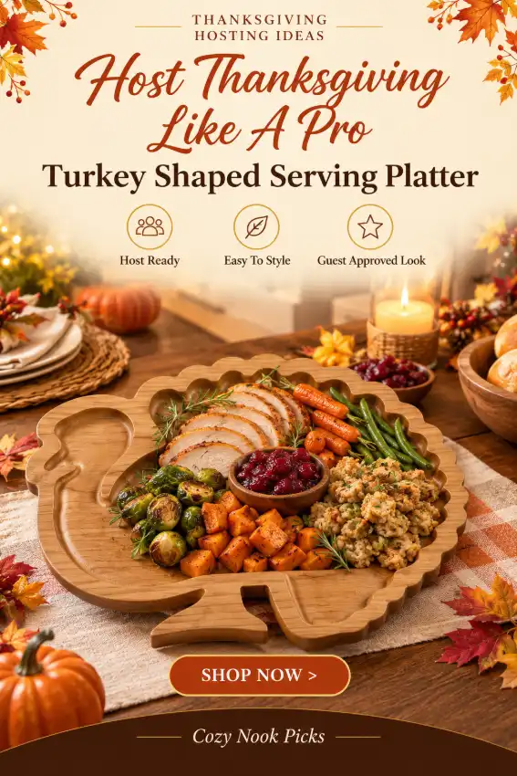 Sliner Turkey Wooden Charcuterie Board, 15-Inch Walnut Thanksgiving Serving Tray, Reusable Wood Cheese & Snack Platter for Fall Parties, Halloween & Autumn Decor