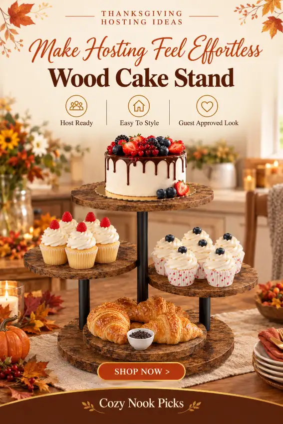ELITEROO 4-Tier Rotating Wooden Cupcake Stand, Holds Up to 50 Cupcakes, Rustic Brown Cake Tower for Weddings, Birthdays, Baby Showers & Dessert Tables